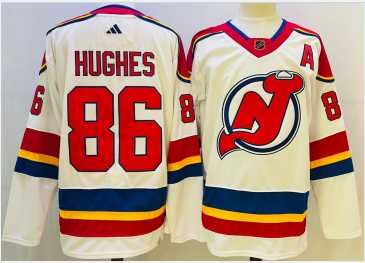 Mens New Jersey Devils #86 Jack Hughes White 2022 Reverse Retro Authentic Jersey->new jersey devils->NHL Jersey
